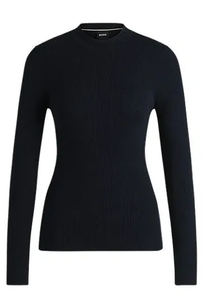 Hugo Boss Knitted Sweater With Ribbed Structure In Sky Captain