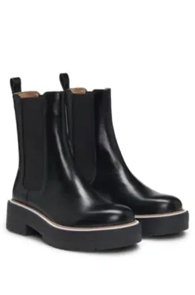 Hugo Boss Leather Chelsea Boots With Double B Monogram In Black