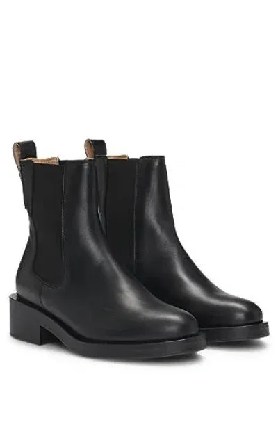 Hugo Boss Leather Chelsea Boots With Logo Rivet In 黑色