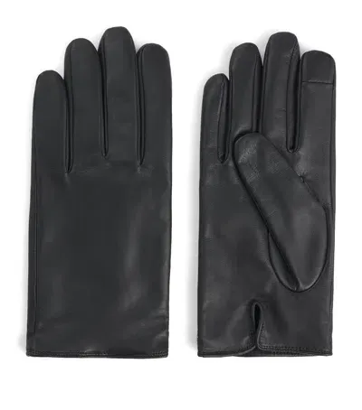 Hugo Boss Leather Gloves In Black