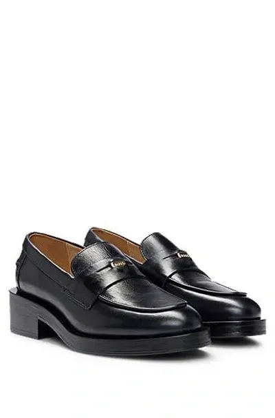 Hugo Boss Leather Moccasins With Branded Hardware In Black