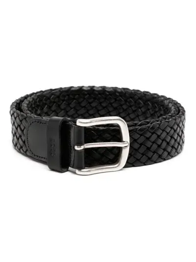 Hugo Boss Leather Woven Belt In 黑色