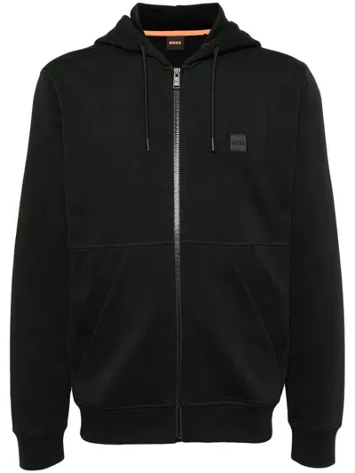 Hugo Boss Logo-appliqué Cotton Hoodie In Black