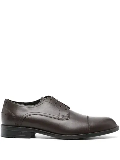 Hugo Boss Logo-debossed Derby Shoes In Dark Brown 201