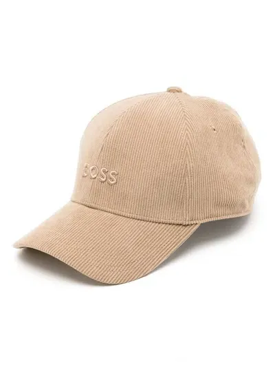 Hugo Boss Logo-embroidered Corduroy Cap In Light Beige