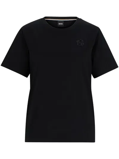 Hugo Boss Logo-embroidered T-shirt In Black