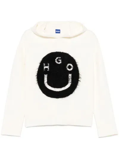 Hugo Boss Logo-jacquard Hoodie In White