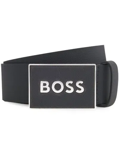 Hugo Boss Logo-lettering Leather Belt In Black