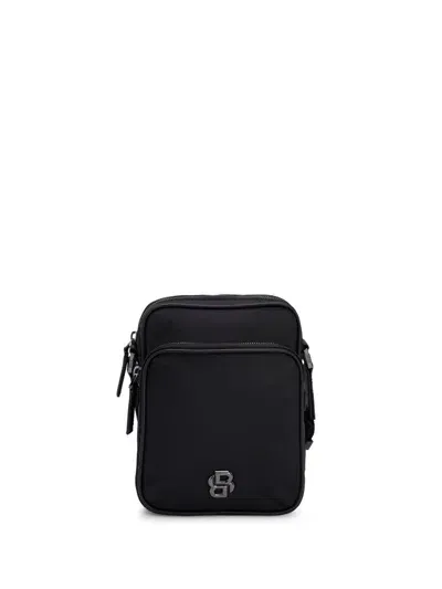 Hugo Boss Twill Reporter Bag With Double B Monogram In Black