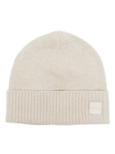 Hugo Boss Logo-patch Beanie In Neutral