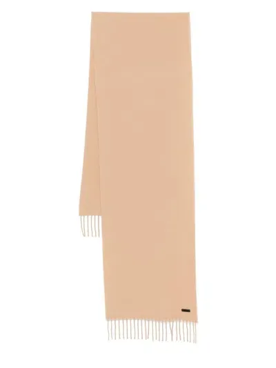 Hugo Boss Logo-patch Fringed Scarf In Neutrals