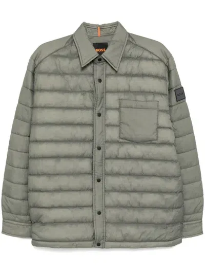 Hugo Boss Logo-patch Padded Jacket In Gray