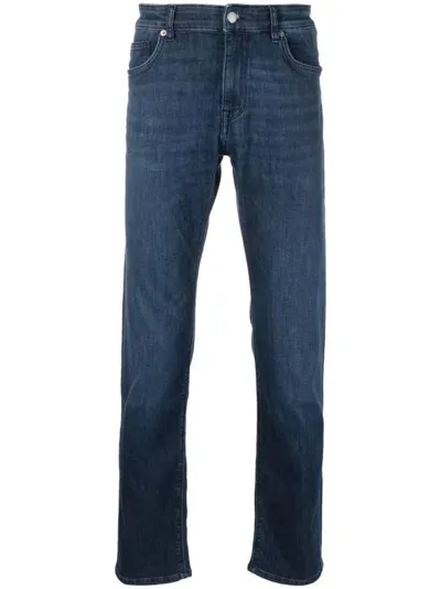 Hugo Boss Logo-patch Tapered-leg Jeans In Blue