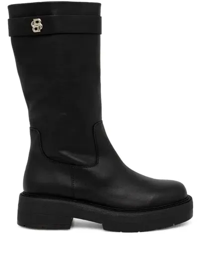 Hugo Boss Logo-plaque Leather Boots In Black