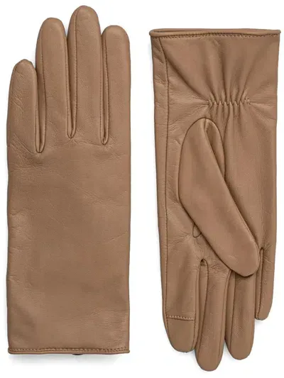 Hugo Boss Logo-plaque Leather Gloves In Brown