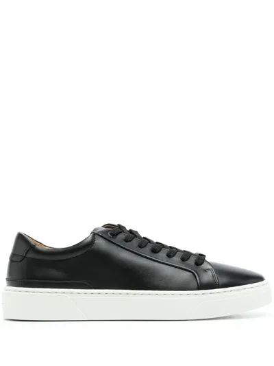 Hugo Boss Gary Tenn Mens Leather Low-top Trainers With Branded Lace Loop Nos In Black 001