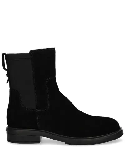 Hugo Boss Logo-plaque Suede Boots In Black