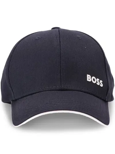 Hugo Boss Logo-print Cotton Cap In Blue