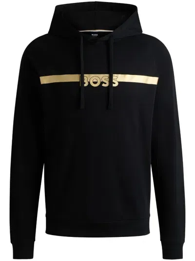 Hugo Boss Logo-print Cotton Hoodie In Black