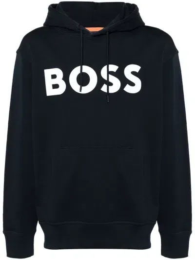 Hugo Boss Logo-print Hoodie In Blue