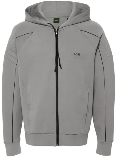 Hugo Boss Logo-print Hoodie In Grey