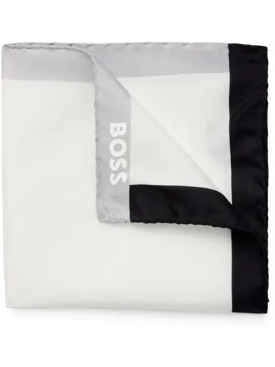 Hugo Boss Logo-print Silk Scarf In Weiss