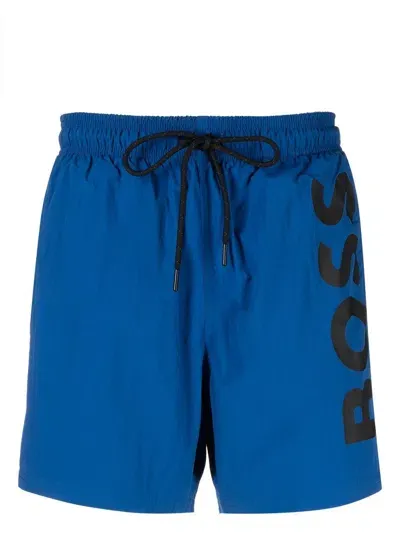 Hugo Boss Logo-print Swim Shorts In Blue