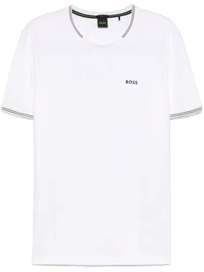 Hugo Boss Logo-tape Striped-edge T-shirt In White