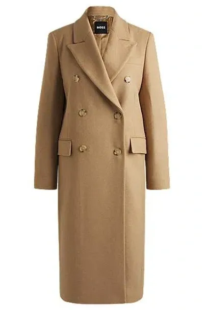 Hugo Boss Long-length Twill Coat With Double-breasted Closure In Brown