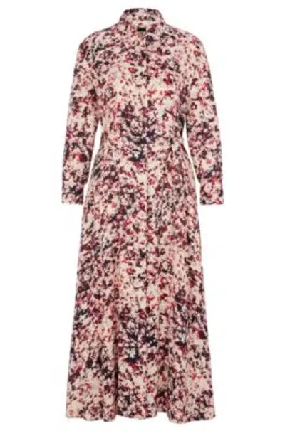 Hugo Boss Long-sleeved Shirt Dress In Floral-print Satin In Patterned