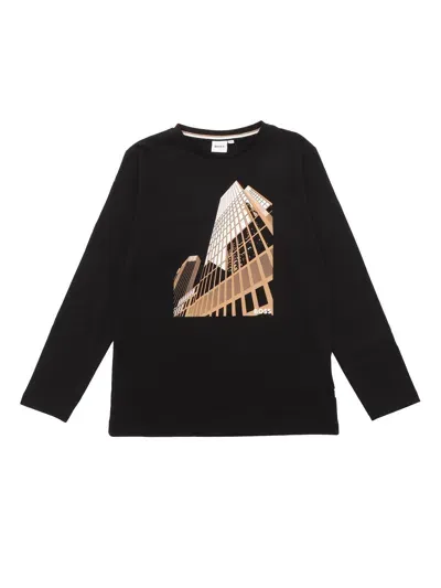 Hugo Boss Kids' Long Sleeved T-shirt In Black