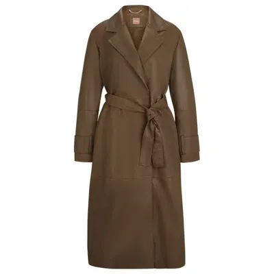 Hugo Boss Brown Belted Leather Coat