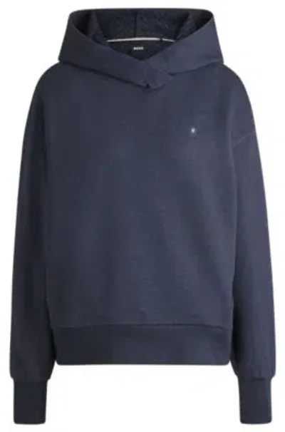 Hugo Boss Melange-cotton Hoodie With Double B Monogram In Dark Blue