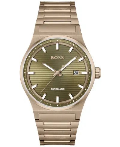 Hugo Boss Men's Candor Auto Mech-automatic Ionic Plated Beige Gold Steel Watch 41mm In Gold-tone