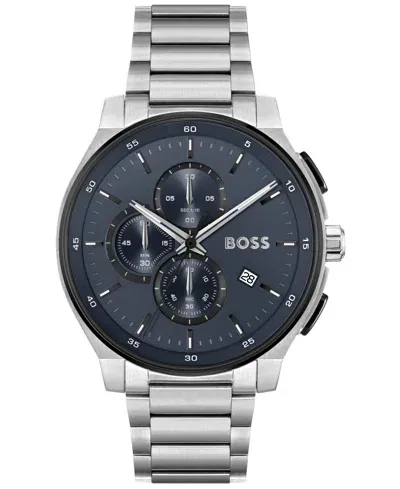 Hugo Boss Stainless-steel Chronograph Watch With Matte-blue Dial Men's Watches In Assorted-pre-pack