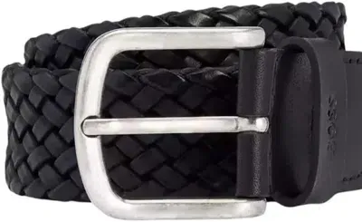 Hugo Boss Boss Sash Woven Leather Belt In Black