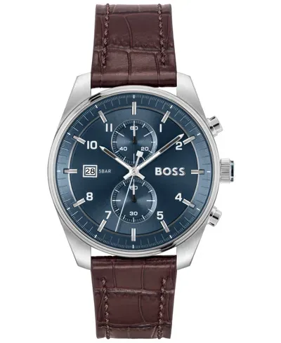 Hugo Boss Blue-dial Chronograph Watch With Alligator-embossed Leather Strap Men's Watches In Assorted-pre-pack