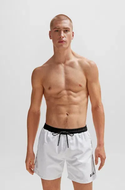 Hugo Boss White Contrast Swim Shorts In Multi