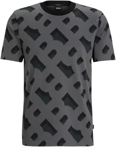 Hugo Boss Monogram-pattern Cotton-blend T-shirt In Black