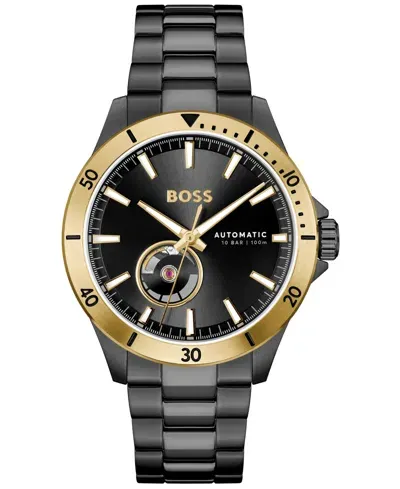 Hugo Boss Men's Troper Auto Mech-automatic Ionic Plated Black Steel Watch 43mm