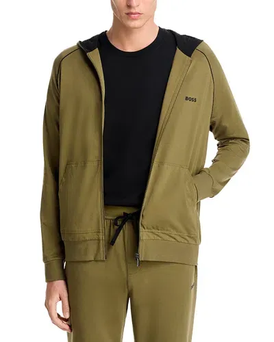 Hugo Boss Mix And Match Hooded Zip Front Jacket In Open Green