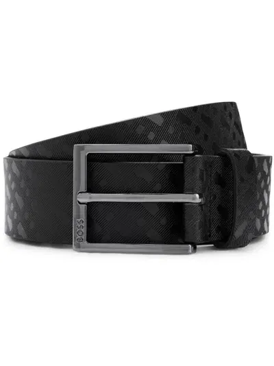 Hugo Boss Monogram-embossed Leather Belt In 黑色