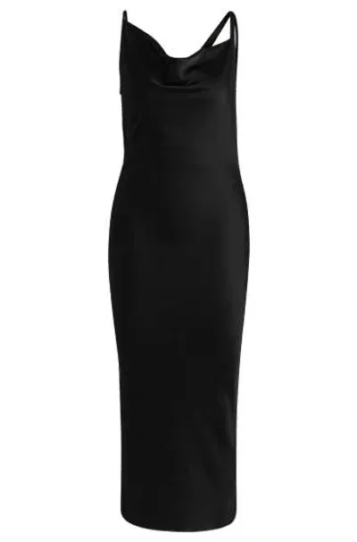 Hugo Boss Naomi X Boss Cocktail Dress With Asymmetric Draped Neckline In Black