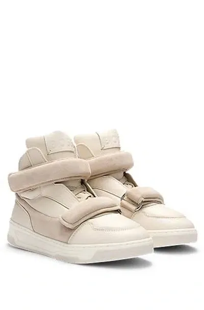 Hugo Boss Naomi X Boss High-top Trainers In Leather And Suede In Neutrals