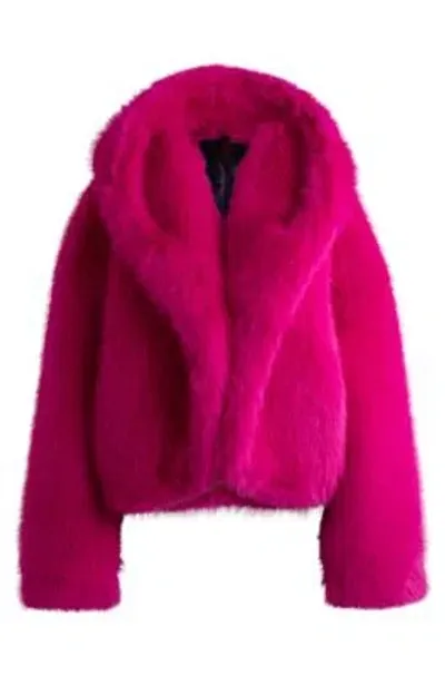 Hugo Boss Naomi X Boss Short Coat In Faux Fur In Pink