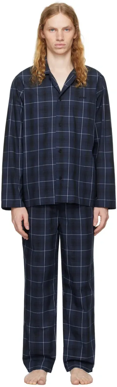 Hugo Boss Navy Check Pyjama Set In Dark Blue 404