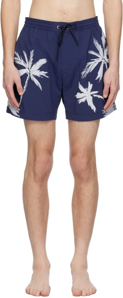 Hugo Boss Navy Printed Swim Shorts In 414-navy