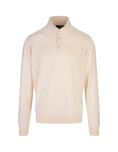 Hugo Boss Neutral Silk, Wool And Cashmere Regular Fit Polo Style Sweater In Beige