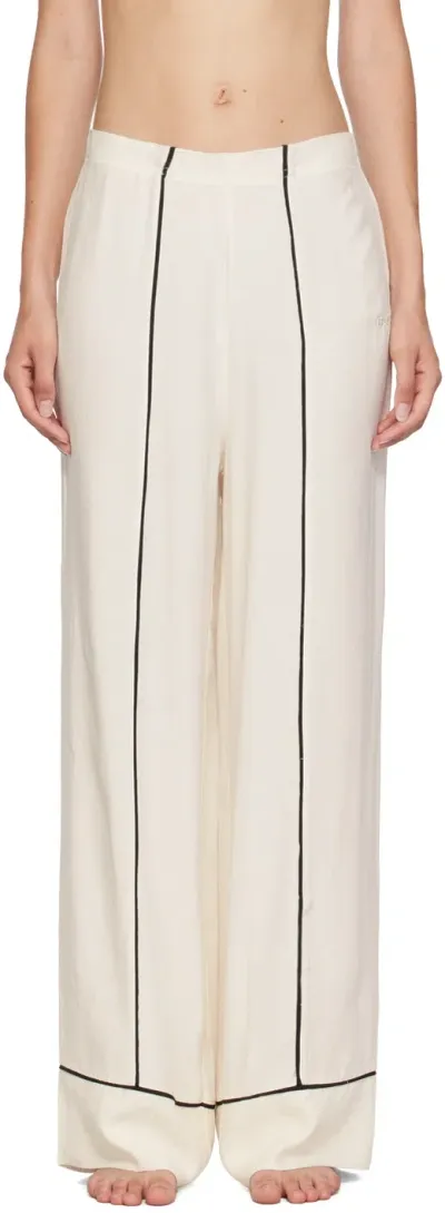 Hugo Boss Off-white Embroidered-logo Pyjama Pants In 118-open White