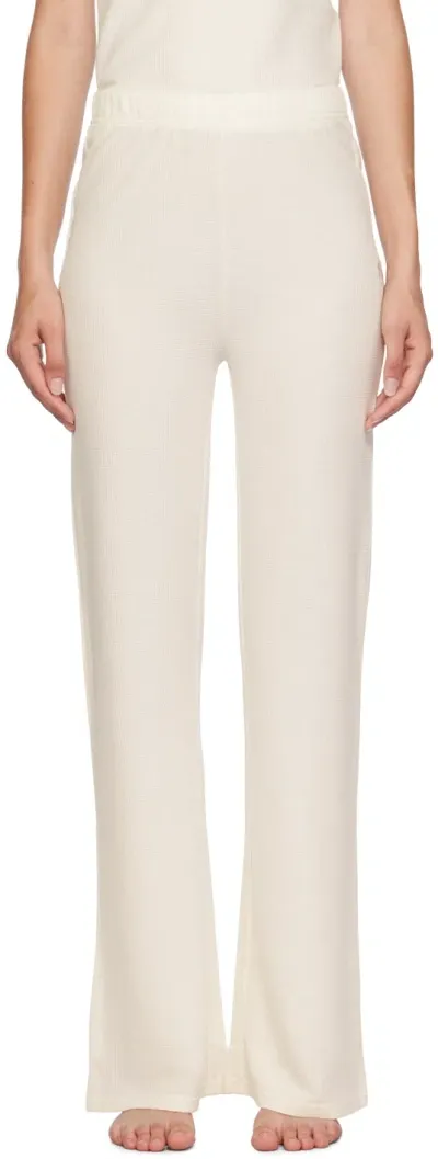 Hugo Boss Off-white Embroidered-logo Pyjama Pants In 118-open White